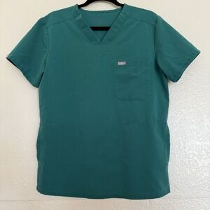 Figs Men's Green Scrub Top Size XS V-neckline Front Pockets  Medical Healthcare
